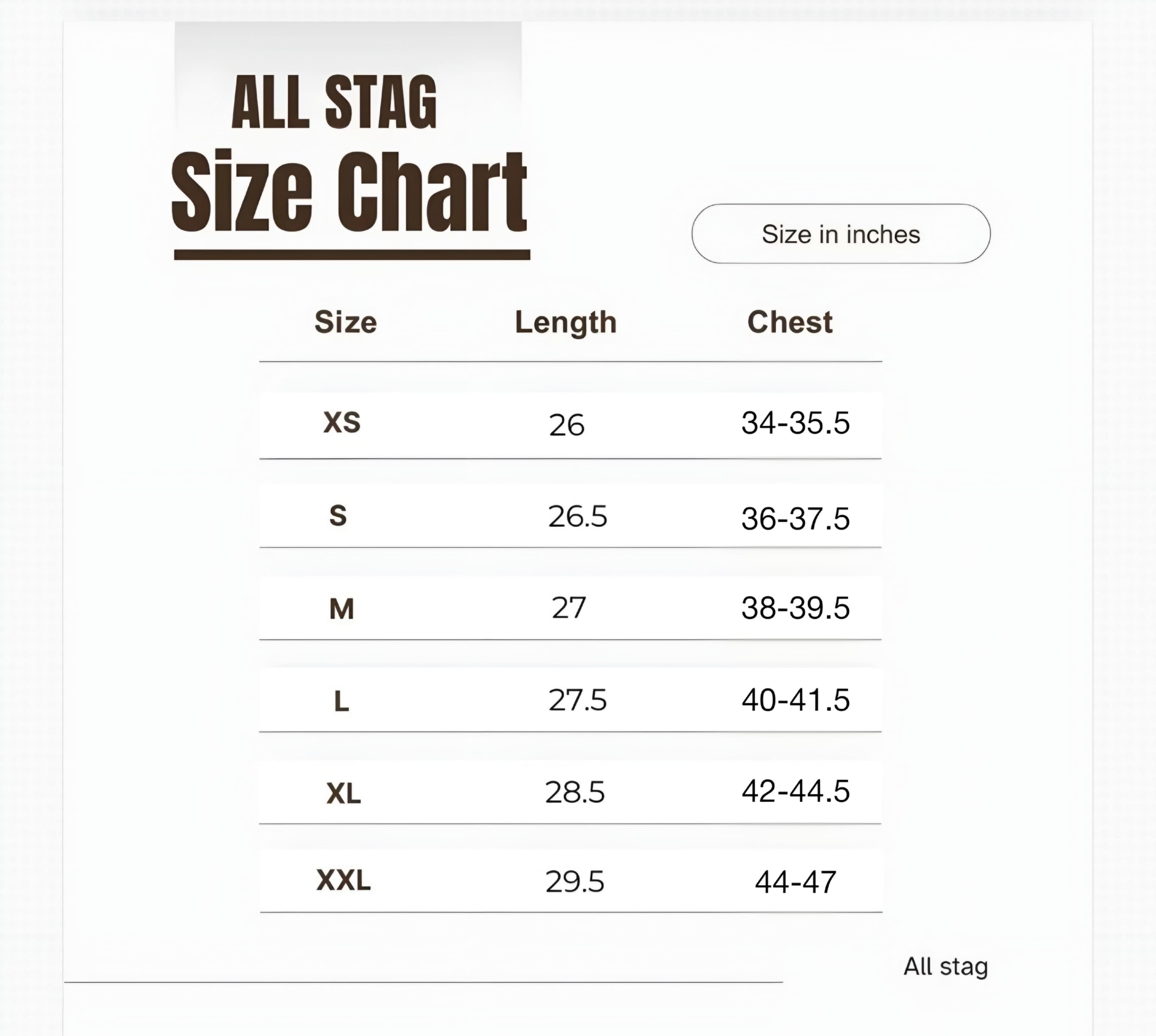 Basic T-Shirts Size Chart