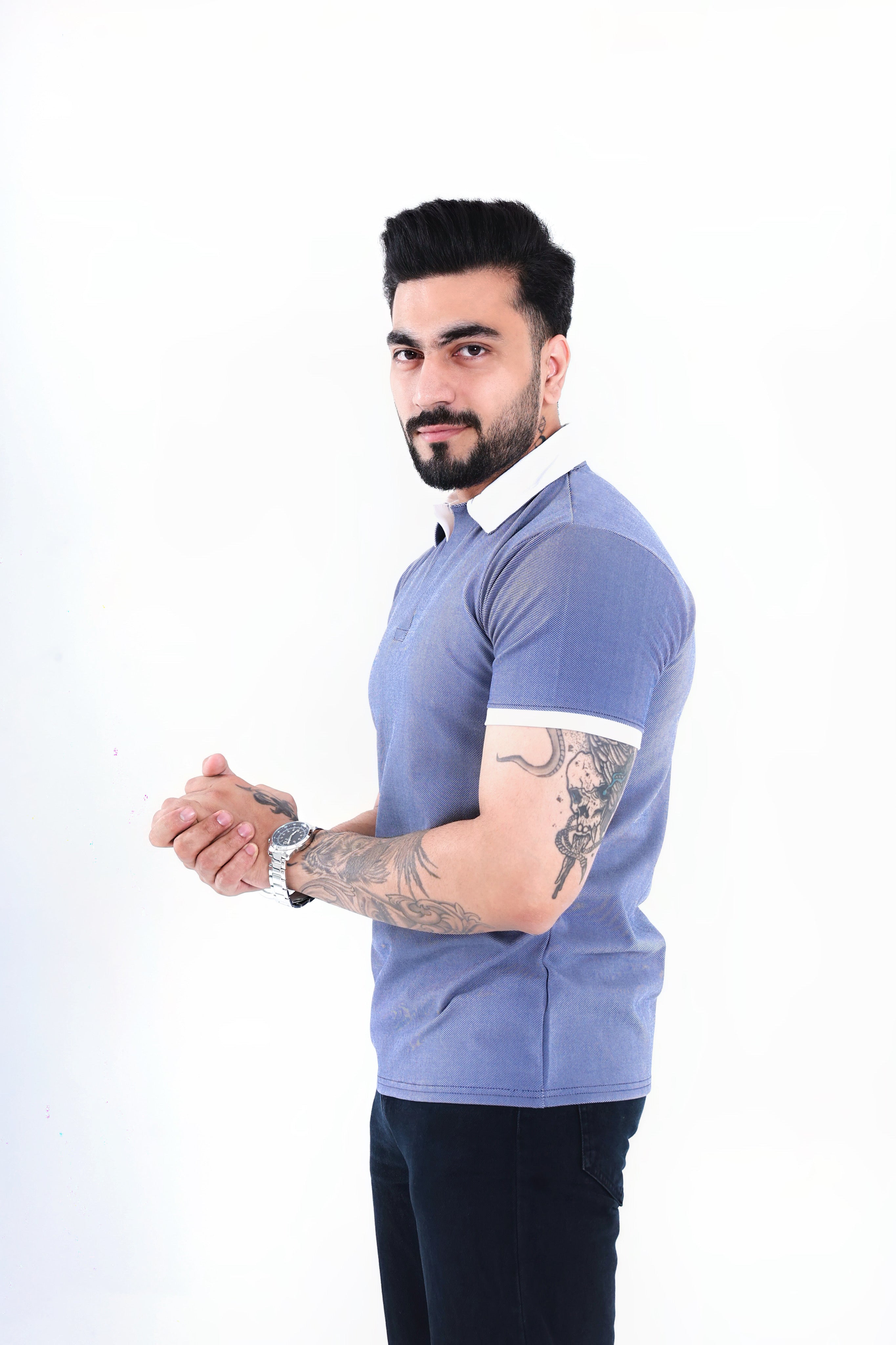 Image of Indigo Denim Polo T-Shirt