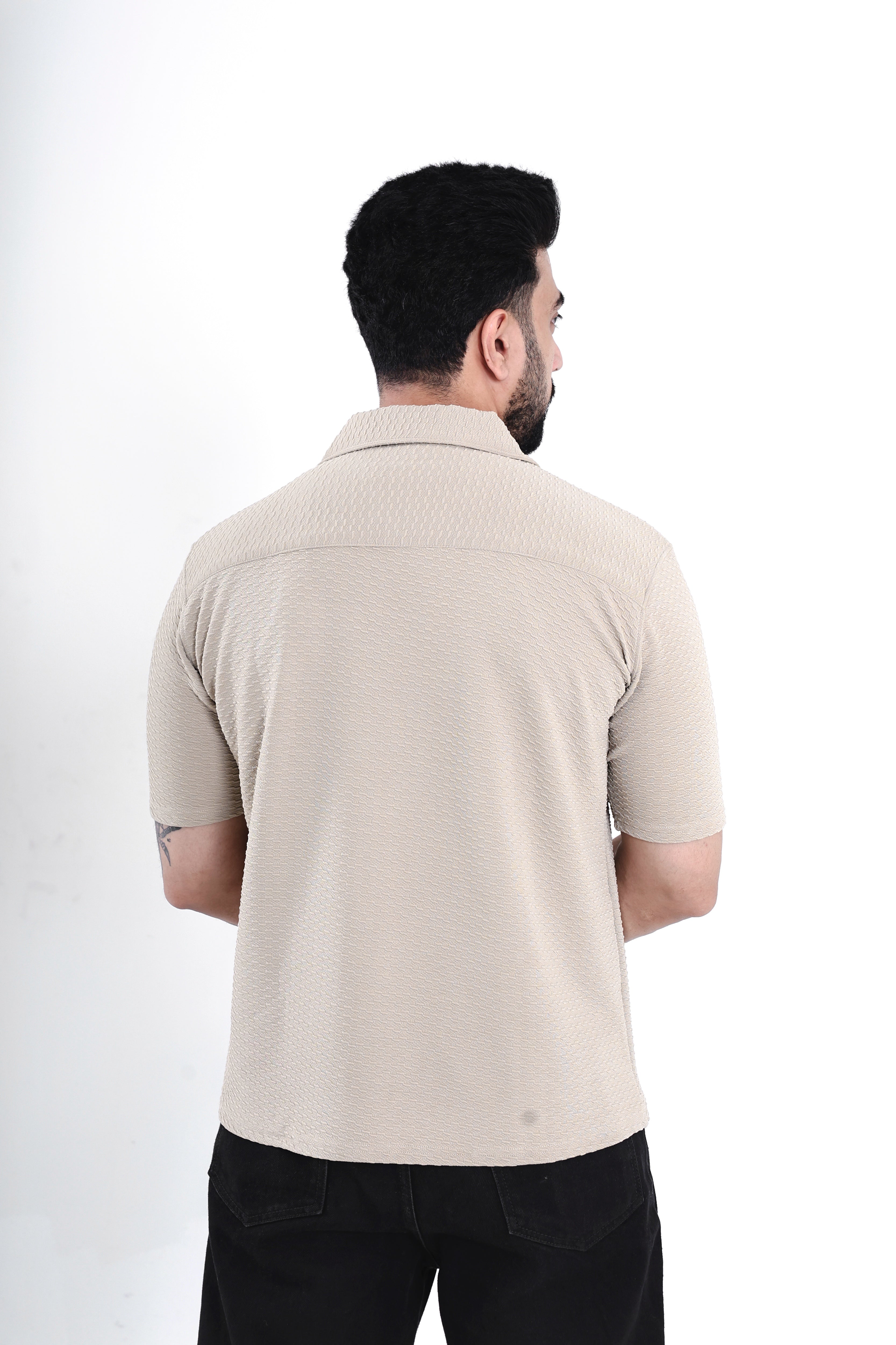 Beige Textured Regular Shirt