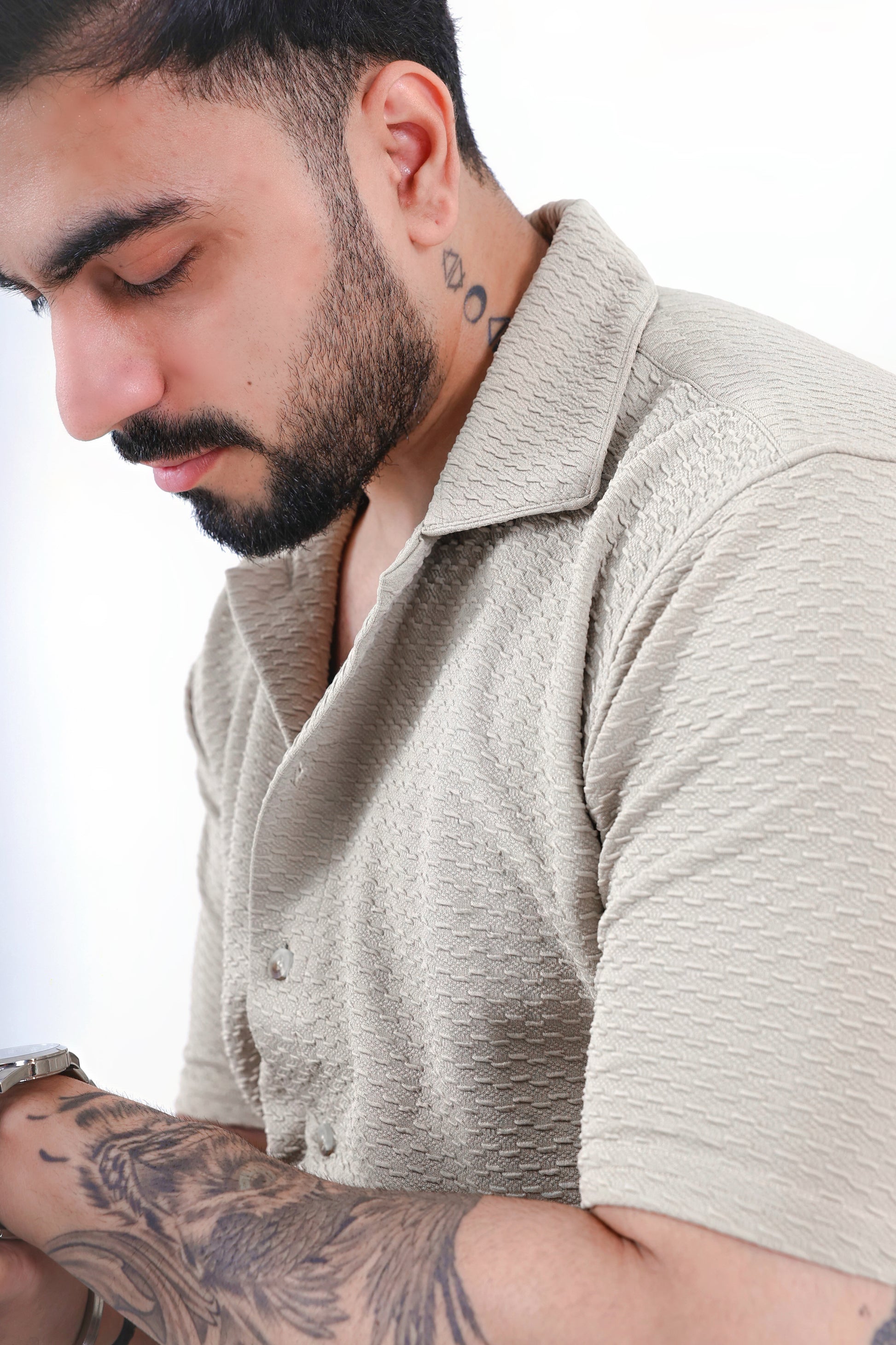 Beige Textured Regular Shirt