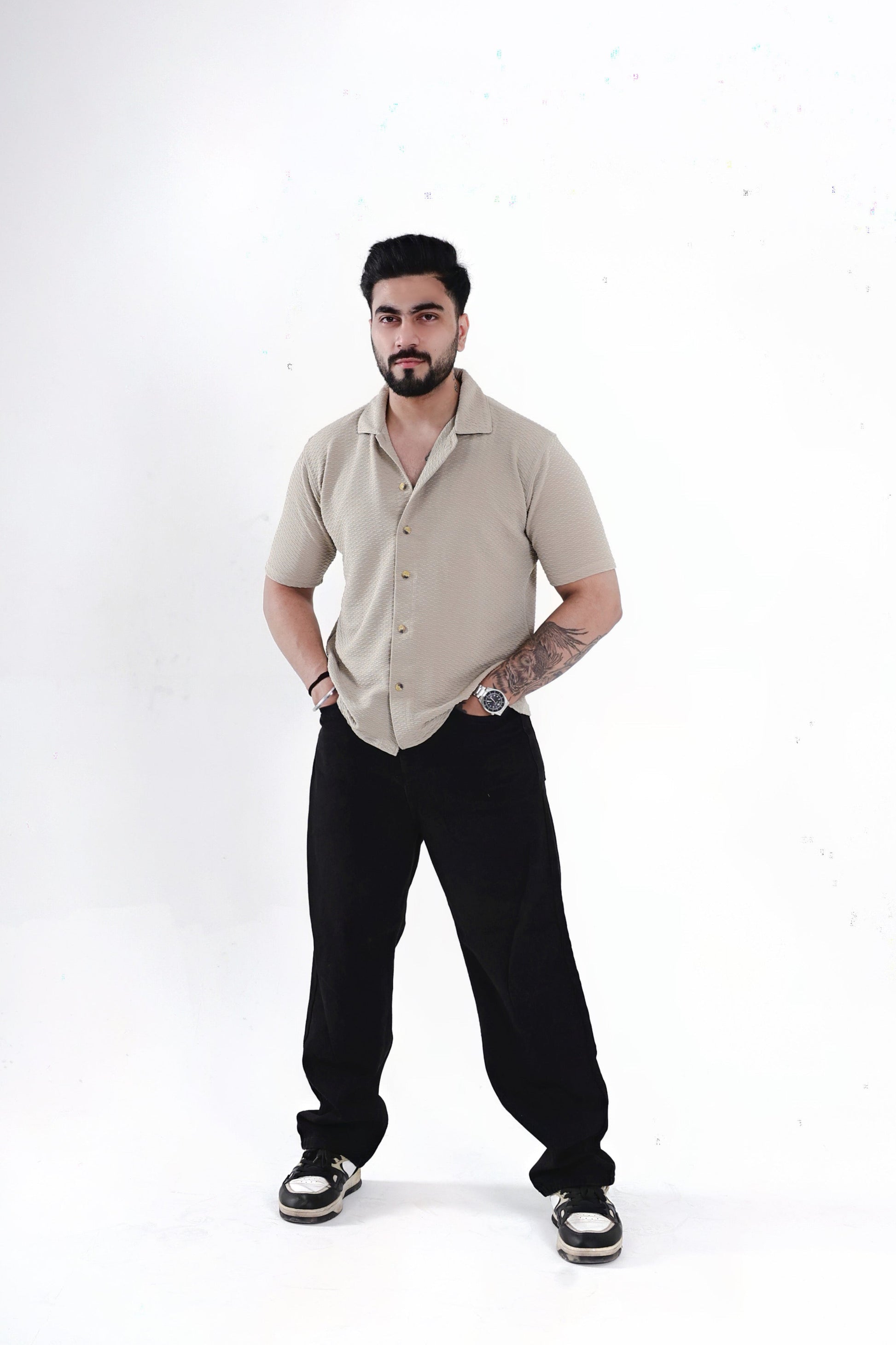 Beige Textured Regular Shirt
