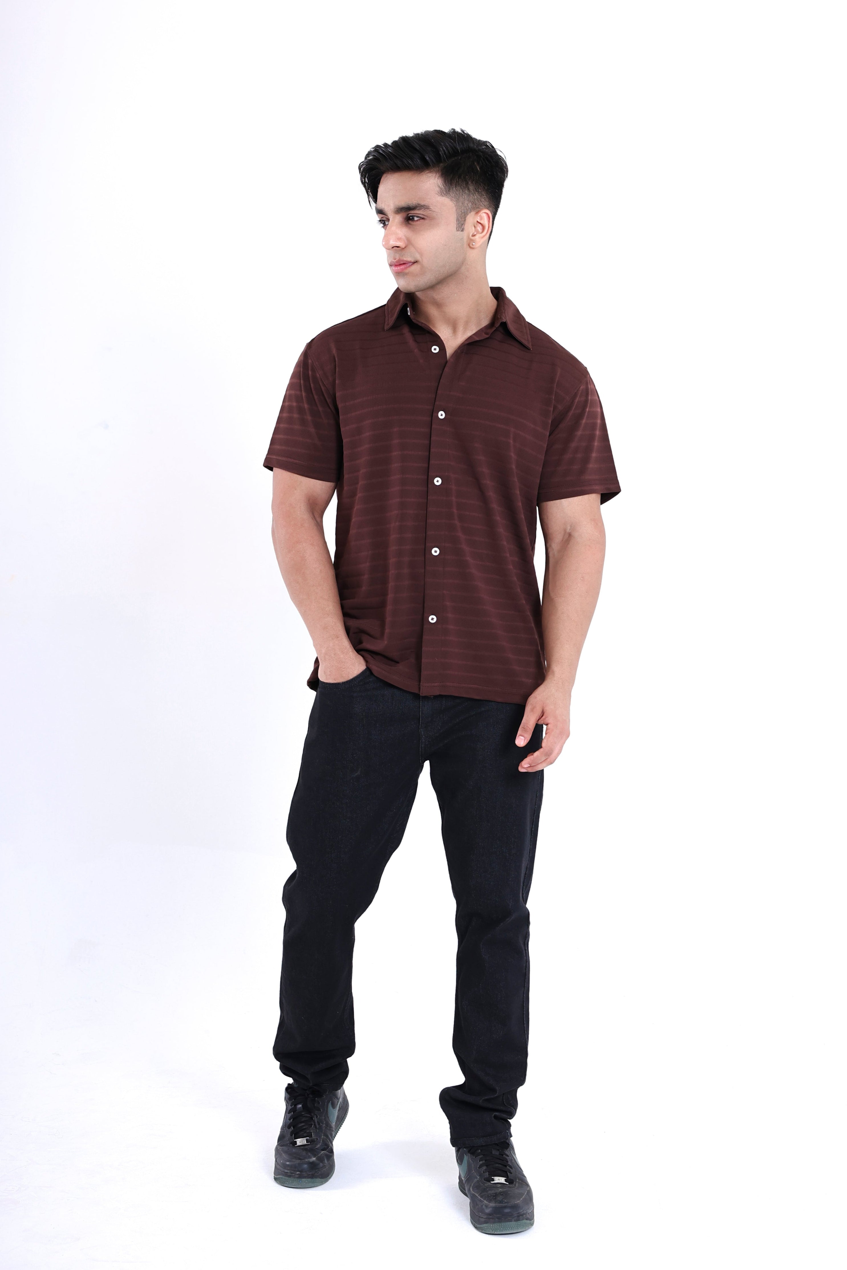 Image of Brown Striped Regular Shirt