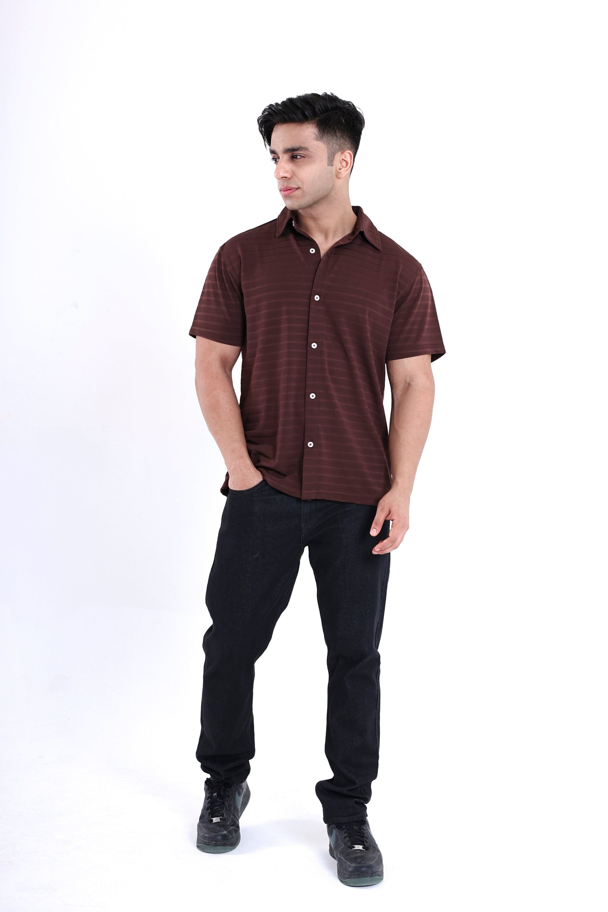 Brown Striped Regular Shirt