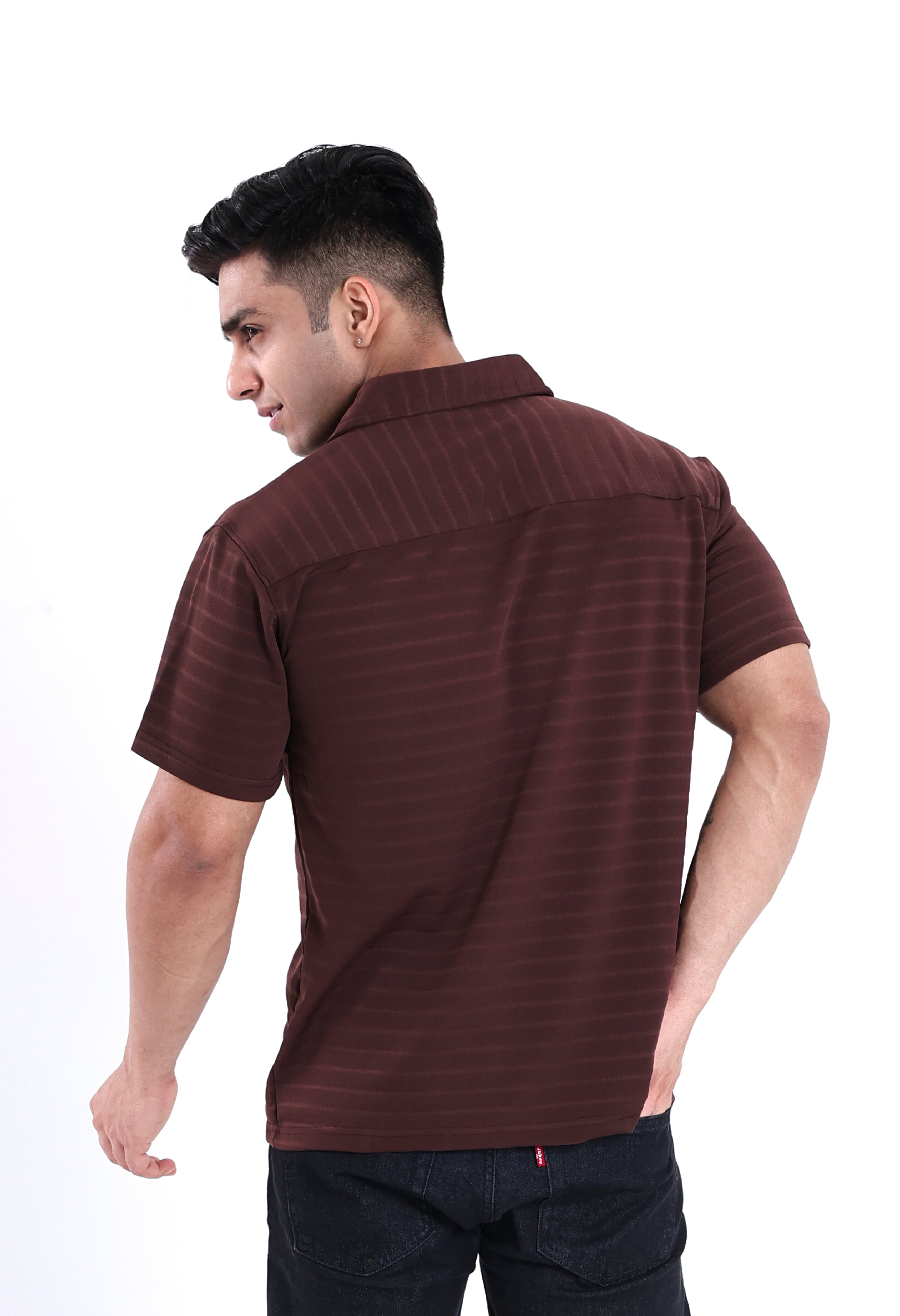 Image of Brown Striped Regular Shirt