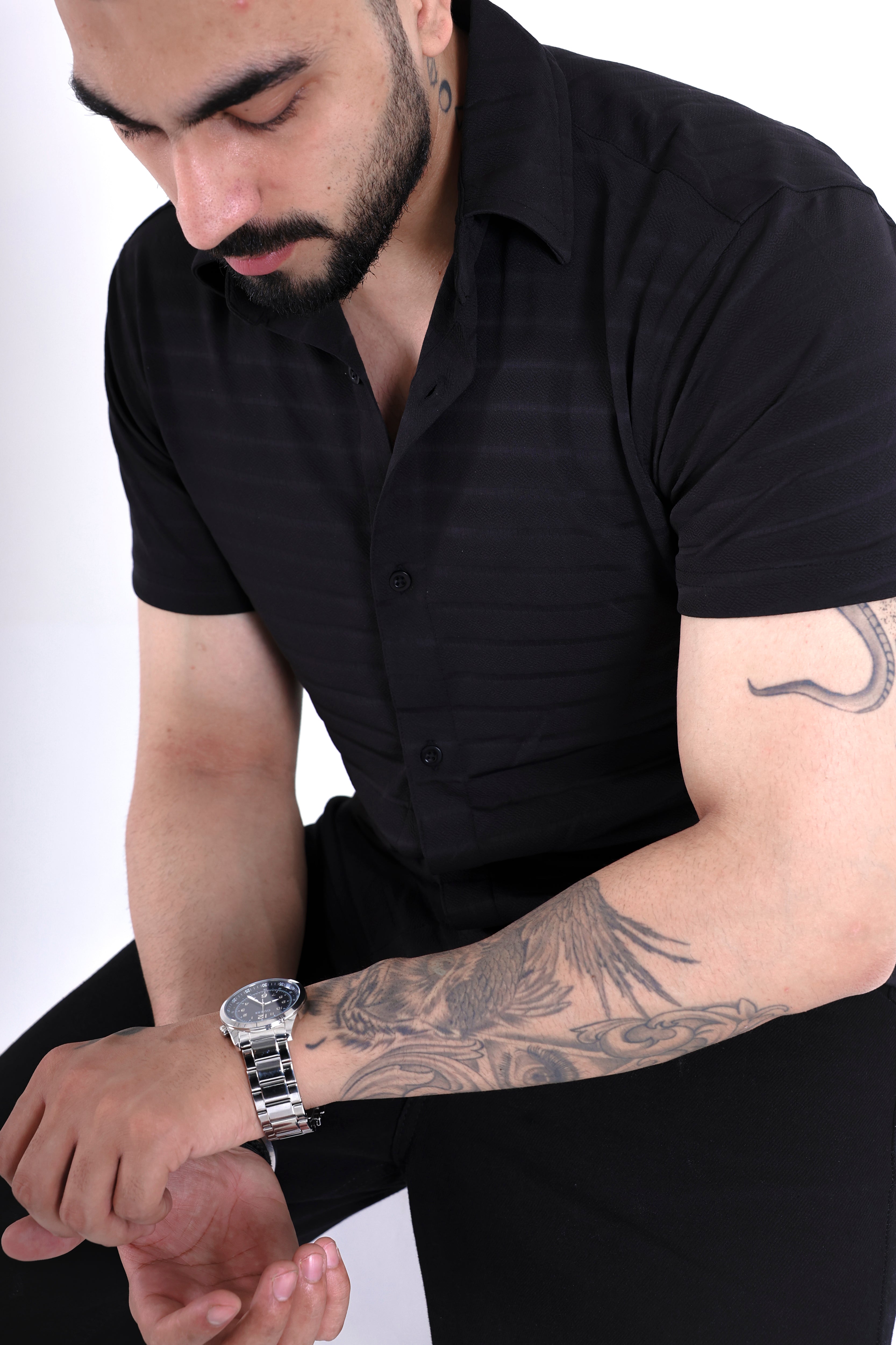 Image of Black Striped Regular Shirt