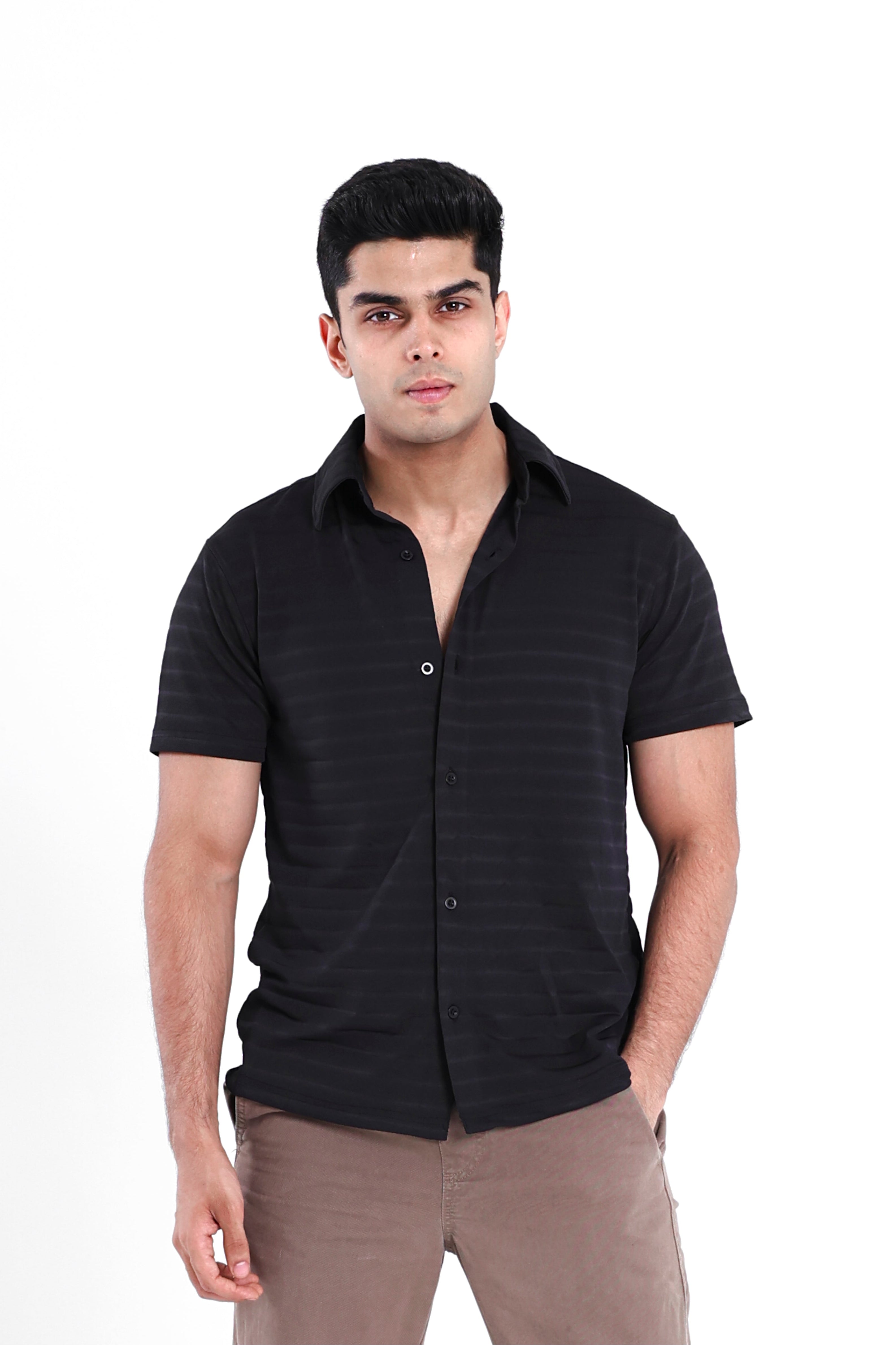 Image of Black Striped Regular Shirt